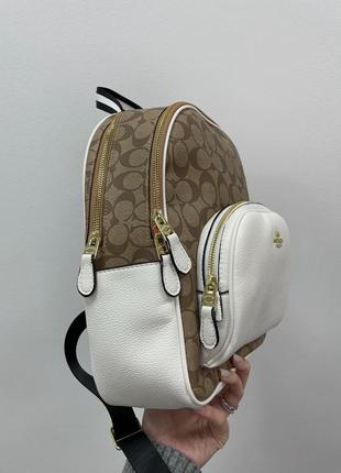 Брендованый светлый женский рюкзак портфель coach large кожаный на два отделение популярная модель топ подарок6 фото