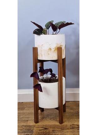 Подставки для цветов и вазонов деревянные wooddecor комплект в коричневом цвете высокая и низкая3 фото
