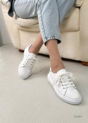 Белые натуральные кожаные кроссовки кеды на толстой подошве кожа8 фото