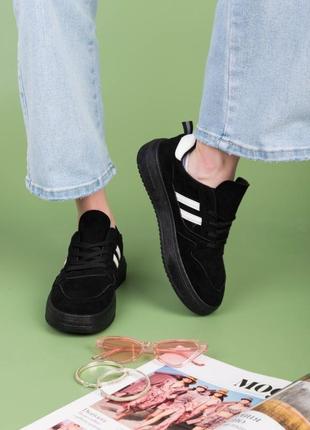 Стильные черные замшевые кроссовки кеды криперы модные