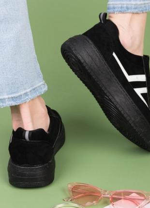 Стильные черные замшевые кроссовки кеды криперы модные4 фото