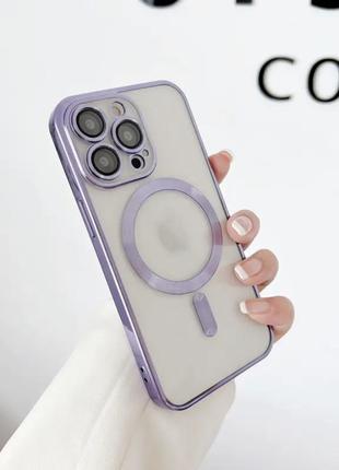 Прозрачно-фиолетовый чехол и стеклом на камеру для iphone 14 pro max4 фото