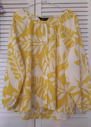 Натуральная блуза на пуговичках в принт тропические листья f&f
