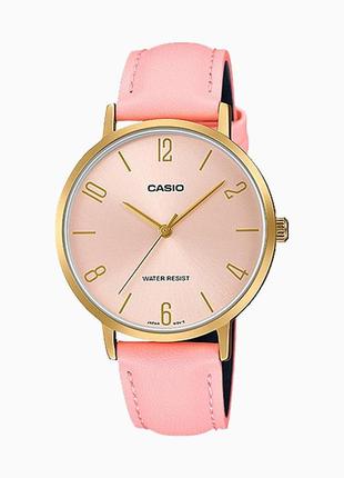 Женские часы casio classic ltp-vt01gl-4b, розовые с кожанным браслетом