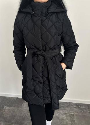 Куртка женская короткая, длинная базовая стеганая с поясом черная бежевая коричневая весенняя на весну демисезонная с капюшоном батал6 фото