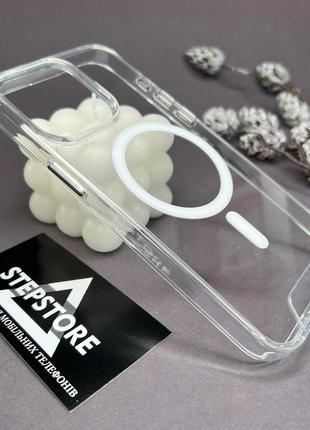 Чехол для iphone 15 pro max с magsafe прозрачный хромированные кнопки противоударный пластиковый магнит