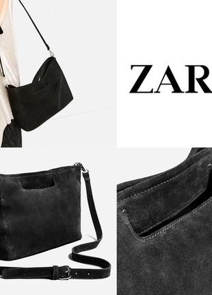 Сумка через плечо zara из зеленой замши