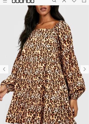 Boohoo платье леопардовый принт рукава на резинках свободного кроя новая3 фото