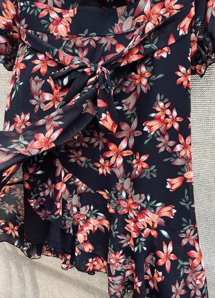 Платье шифоновое на запах цветочный весенняя нарядная принт воланы рюши4 фото