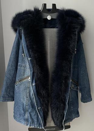 Стильна парка джинсова actors з натуральним хутром,хутро все відщепається,без дефектів
