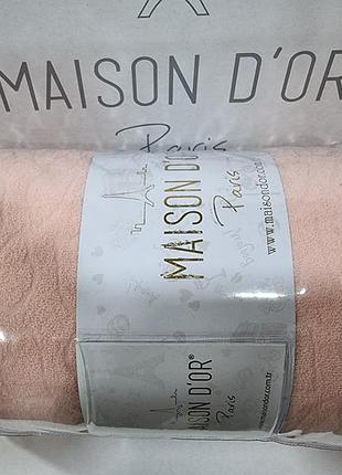 Махровая простынь maison d'or apricot жаккард на резинке 180*200+наволочки 2-50*70