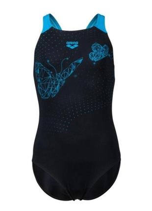 Купальник закритий для дівчат arena butterfly swimsuit v back чорний, блакитний діт 128см