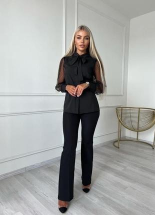 Женская базовая рубашка блуза базовая трендовая стильная сетка в горошек черный3 фото