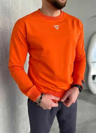 Качественный мужской базовый свитшот оранжевый однотонный двунитка на весну свитер реглан