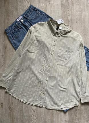Hm хлопковая рубашка оверсайз, сорочка вільного крою, рубашка фисташкового цвета, блузка, бдуза3 фото