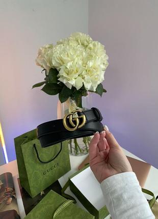 Ремінь gucci leather belt with double g gold buckle