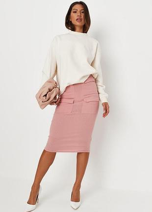 Зручна облягаюча рожева спідниця міді в рубчик missguided