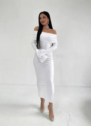 Женское трендовое длинное платье макси по фигуре с открытыми плечиками 😍🔥