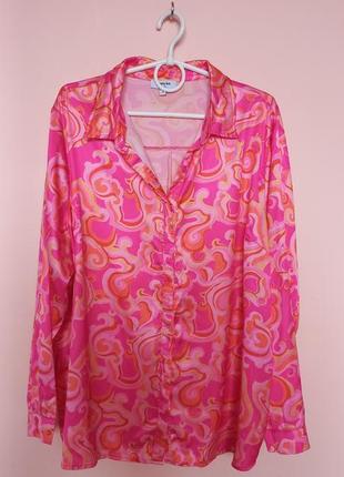 Яскрава атласна блузка, блуза батал, сорочка, рубашка великий розмір 54-56 р.