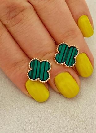 Позолочені сережки в стилі ван кліф, van cleef, конюшина, позолота2 фото
