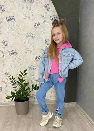 Детская плотная джинсовка для девочки в стиле зара minny голубая с минни мини маус джинсовая куртка кофта жакет4 фото