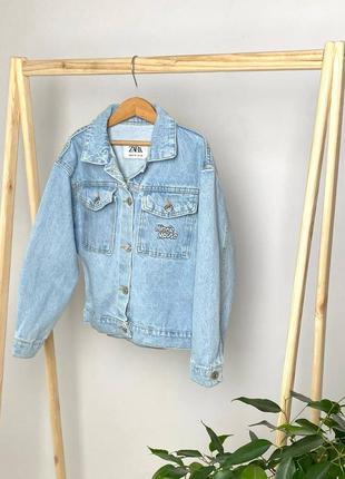Детская плотная джинсовка для девочки в стиле зара minny голубая с минни мини маус джинсовая куртка кофта жакет6 фото
