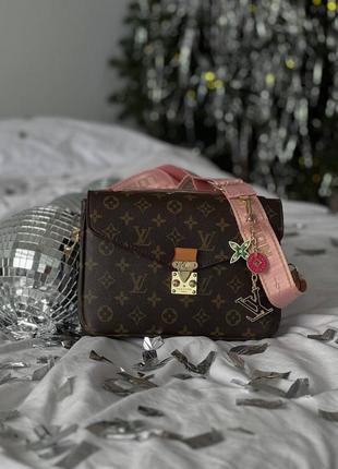 Класнюча  сумка сумочка кросбоді крос-боді луї віттон коричнева з рожевим ремінцем4 фото