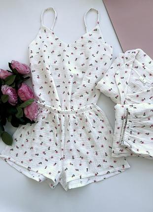 Женская муслиновая пижама четверка тюльпаны