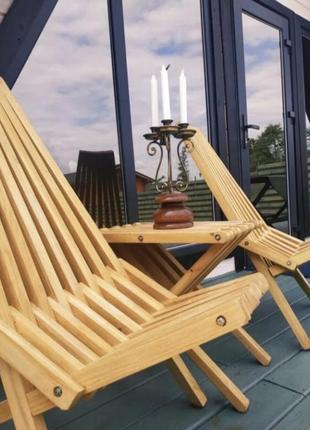 Крісло шезлонг, лежак, садовий стілець розкладний без покриття з натурального дерева для відпочинку, ручна робота