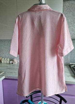 Нова повсякденна віскозна рожева пудрова сорочка блуза блузка в білу клітинку 12 l marks & spencer8 фото