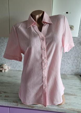 Нова класична повсякденна жата віскозна рожева пудрова сорочка блуза блузка в білу клітинку з коротким рукавом 12 l marks & spencer