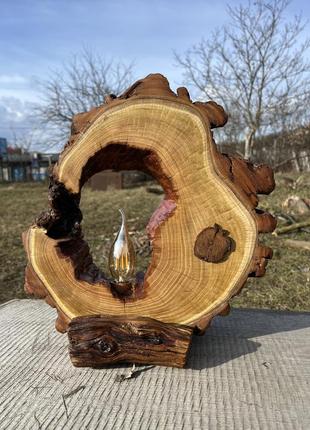 Лампа настільна деревʼяна двостороння