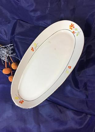 60-е рідкісна сервірувальна овальна глибока тарілка коростень н4202 порцеляна позолота вінтаж