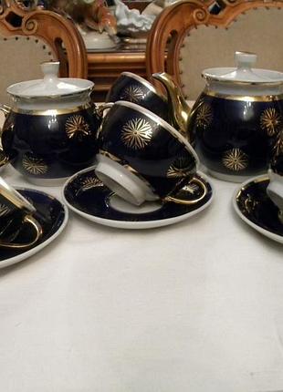 Чайный сервиз " снежинка " кобальт фарфор ссср довбыш 1960 годов №дк6
