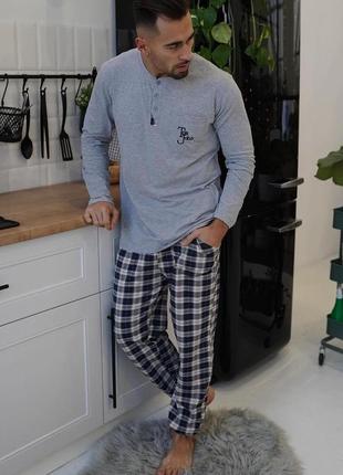 Натуральная хлопковая мужская пижама/ домашний костюм кофта и штаны 2хл(52-54)