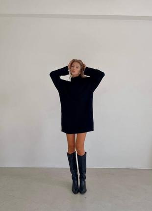 Платье вязаное свитер туника мирер женская короткая мини базовая черная серая розовая...