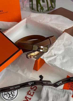 Ремень premium 1:1 hermes kelly 18 belt brown leather