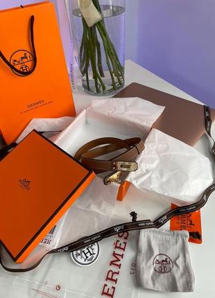 Ремень premium 1:1 hermes kelly 18 belt brown leather2 фото