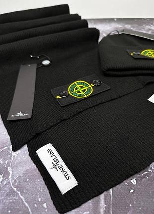 Набір stone island чорний шарф + шапка