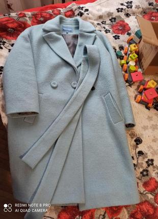 Продам шарное голубое пальто р. 40 весна осень2 фото