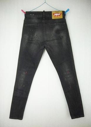 Черные рваные джинсы dsquared2 с брызгами краски стрейчевые2 фото