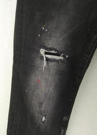 Черные рваные джинсы dsquared2 с брызгами краски стрейчевые6 фото
