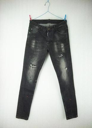 Чорні рвані джинси dsquared2 з бризками фарби стрейчеві