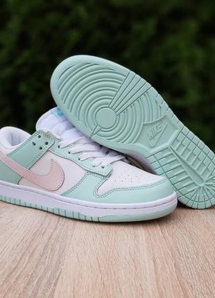 Nike sb dunk low білі зі світло зеленим кросівки кеди жіночі білі шкіряні весняні осінні демісезонні демісезон відмінна якість низькі шкіра найк данк4 фото