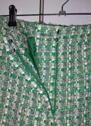 Зеленые твидовые шорты с завышенной талией5 фото