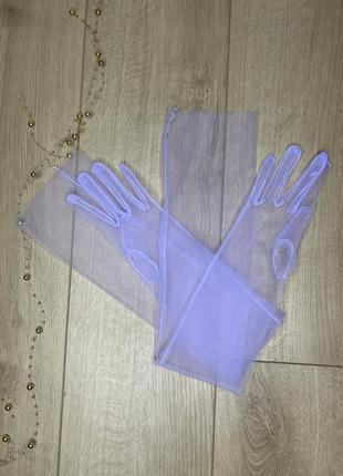 Фіолетові фатинові,фатин рукавички5 фото