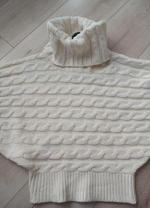 Укороченный белый молочный вязаный свитер в косичке свитерик летающая мышь с широкими рукавами5 фото