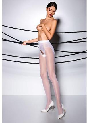 Еротичні колготки 006 white (30 den) - passion, з вирізом, імітація трусиків наречена весілля