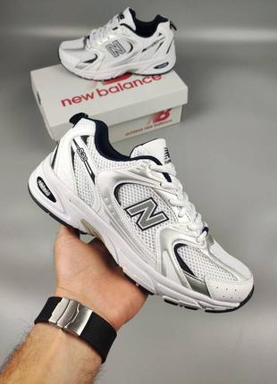 New balance 530 white silver navy blue1 фото