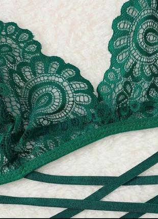 Еротичний бандажный комплект нижньої білизни "мілена" зелений2 фото